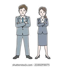 A businessmen who folds his arms with a dissatisfied face,　Vector Illustration