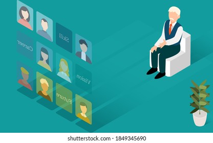 Businessmen who select applicants through a web interview: Isometric