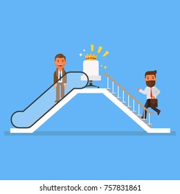 Businessmen who use escalator to success