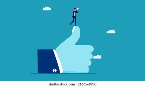 Businessmen with wide vision. A businessman uses binoculars on a like sign. vector business idea