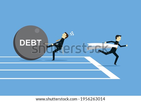 Businessmen win their competitors having debt burden, Vector illustration in flat style