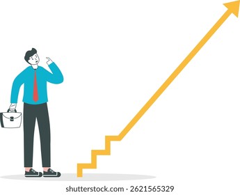 Businessmen wistfully looks at the falling graph, negative trend. Vector, flat, illustration

