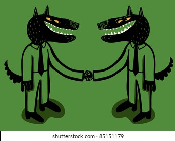 businessmen wolf hold hands