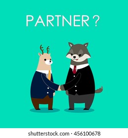 businessmen wolf hold businessmen reindeer hands ,bad partner concept