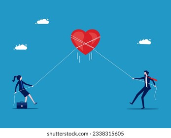 Businessmen and women compete to pull hearts. The competition is trusted. vector 