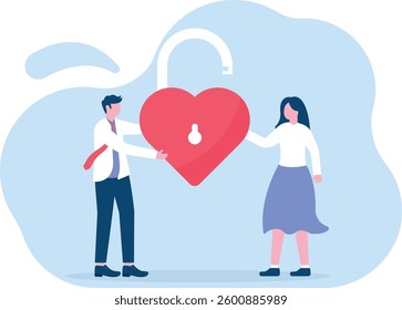 Businessmen and women unlock the heart,
