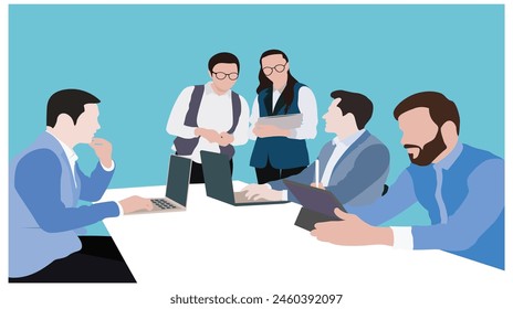 businessmen and women's vector characters in different poses.Business people are working together in the office. Vector illustration in flat style