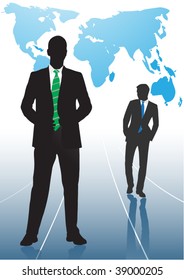 Businessmen with word map