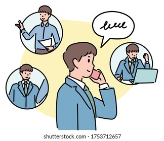 Businessmen work. hand drawn style vector design illustrations. 