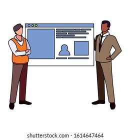 businessmen in the work office making presentation vector illustration design