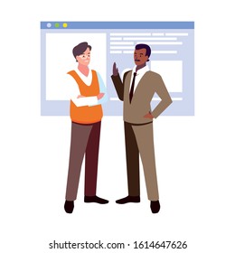 businessmen in the work office making presentation vector illustration design