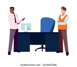 businessmen in the work office on white background vector illustration design
