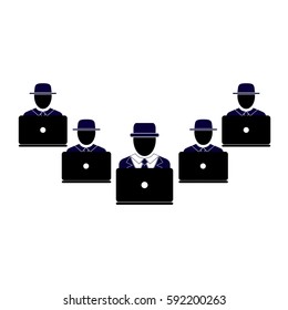 Businessmen working at the computer. Business concept. Team work. Vector illustration.