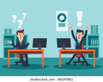 Businessmen working in office at computer. Concept of business competition