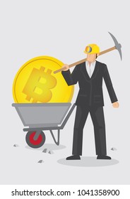 Businessmen working on digging on bitcoin. Virtual cryptocurrency mining concept.