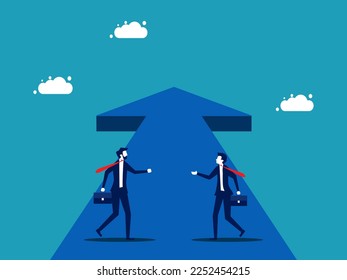 Businessmen working together to create progress and business growth. vector illustration