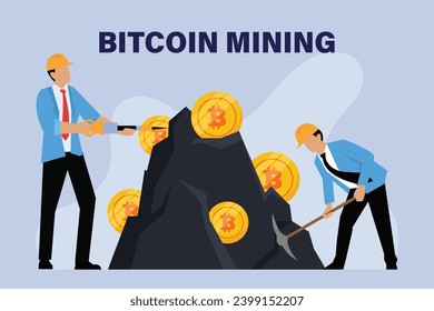 Businessmen working together mining bitcoin with shovel