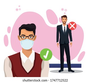 businessmen working and wearing medical masks vector illustration design