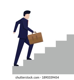 Businessmsn climb stairs flat design vector illustration