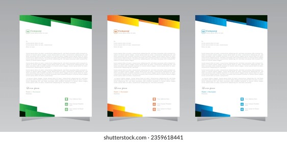 Businessn letterhead templates for your project. modern and simple letterhead design and Vector illustration, company letterhead tempalte with yellow, blue and green