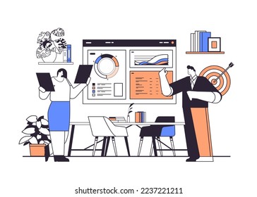 businesspeople analyzing financial data on charts and graphs planning report market analysis accounting teamwork