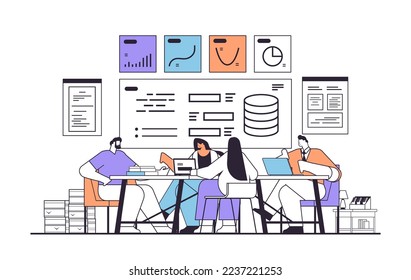 businesspeople analyzing financial data on charts and graphs planning report market analysis accounting teamwork
