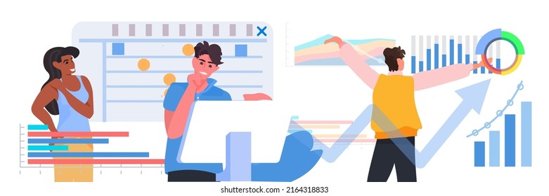 businesspeople analyzing financial statistics data and solving problem teamwork financial growth business development