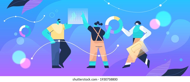 businesspeople analyzing statistical information on charts and graphs data analysis process digital marketing planning company strategy concept full length horizontal vector illustration