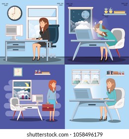 businesspeople avatars with work time elements