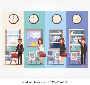 businesspeople avatars with work time elements