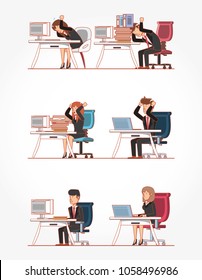 businesspeople avatars with work time elements