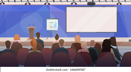 businesspeople at business meeting modern conference hall with board and flip chart boardroom interior horizontal flat