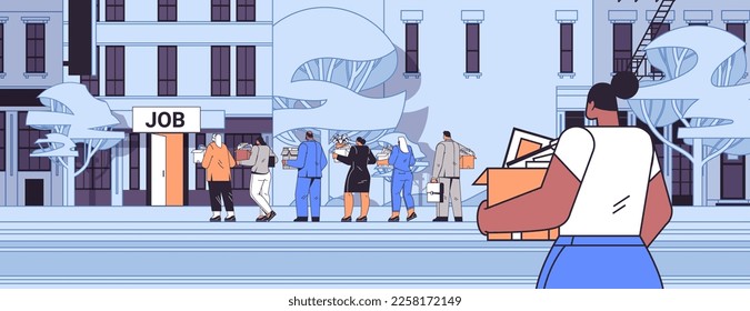 candidatos de empresarios haciendo fila en fila a domicilio contratando el concepto de crisis laboral