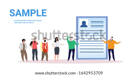 businesspeople candidates standing in line queue to prospective employer business people waiting for interview job employment concept full length horizontal copy space vector illustration