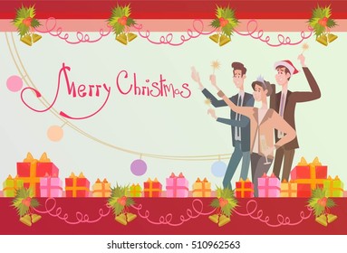 Businesspeople Celebrate Merry Christmas And Happy New Year Business People Team Santa Hat Flat Vector Illustration