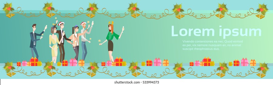 Businesspeople Celebrate Merry Christmas And Happy New Year Business People Team Santa Hat Flat Vector Illustration