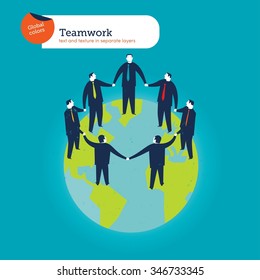 Businesspeople circle on the world.  Vector illustration Eps10 file. Global colors. Text and Texture in separate layers.