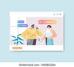 businesspeople communicate by voice messages audio chat application social media online communication