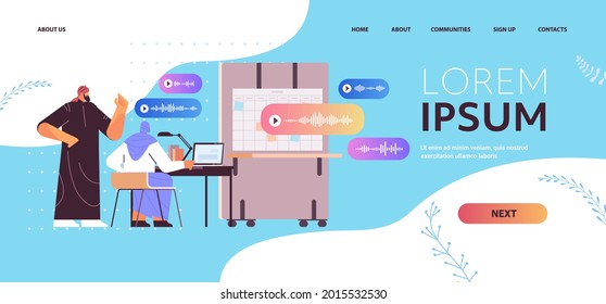 businesspeople communicate in instant messengers by voice messages audio chat application social media online communication