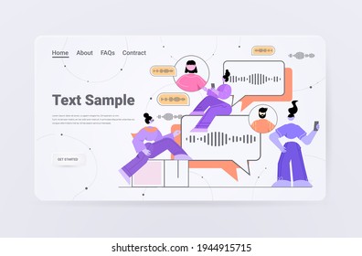 businesspeople communicating by voice messages audio chat application social media online communication conceptv