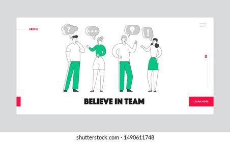 Businesspeople Communicating Website Landing Page. Men and Women Chatting and Communicate in Office or at Home. Business Characters Discussion Process Web Page Banner. Cartoon Flat Vector Illustration