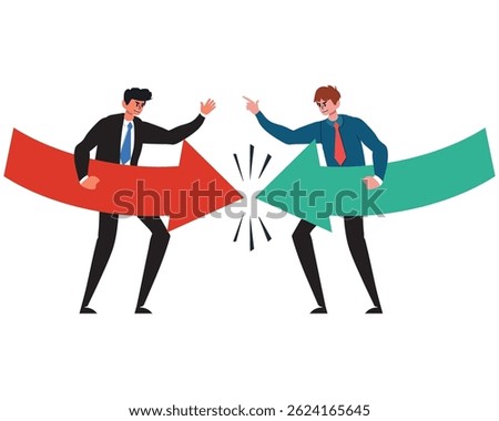 Businesspeople with conflict of interest concept. Vector illustration.