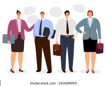 Businesspeople with conversation bubbles vector icons set on white background