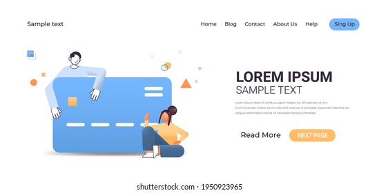 businesspeople couple using credit card online shopping payment money transaction concept