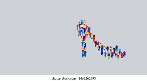 businesspeople crowd gathering in female shoes icon shape different business people group standing together social media community concept horizontal