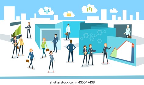 Businesspeople Crowd Internet Virtual Screen Technology Business People Vector Illustration