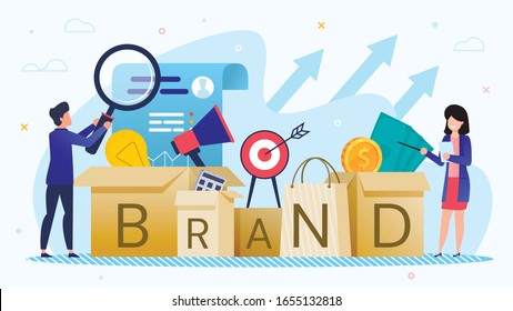 Businesspeople Develop Marketing Brand Strategy and Studying Large-Scale Advertising Campaign. Man and Woman Keep Accounts and Investment, Overseeing Candidate Profile. Vector Illustration
