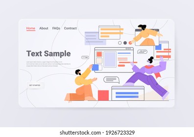 businesspeople developers creating computer app user interface application development concept horizontal full length copy space vector illustration