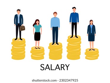 Businesspeople with different salaries in flat design on white background. Employee salary concept.