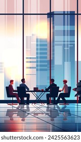 businesspeople discussing during meeting in hotel lobby business people sitting near reception desk vertical